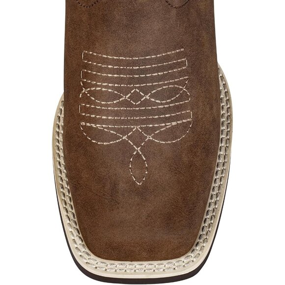 SheSole Western Boots Women's Tan Faux Leather Fashion Square Toe Wide Mid Calf - Picture 3 of 9